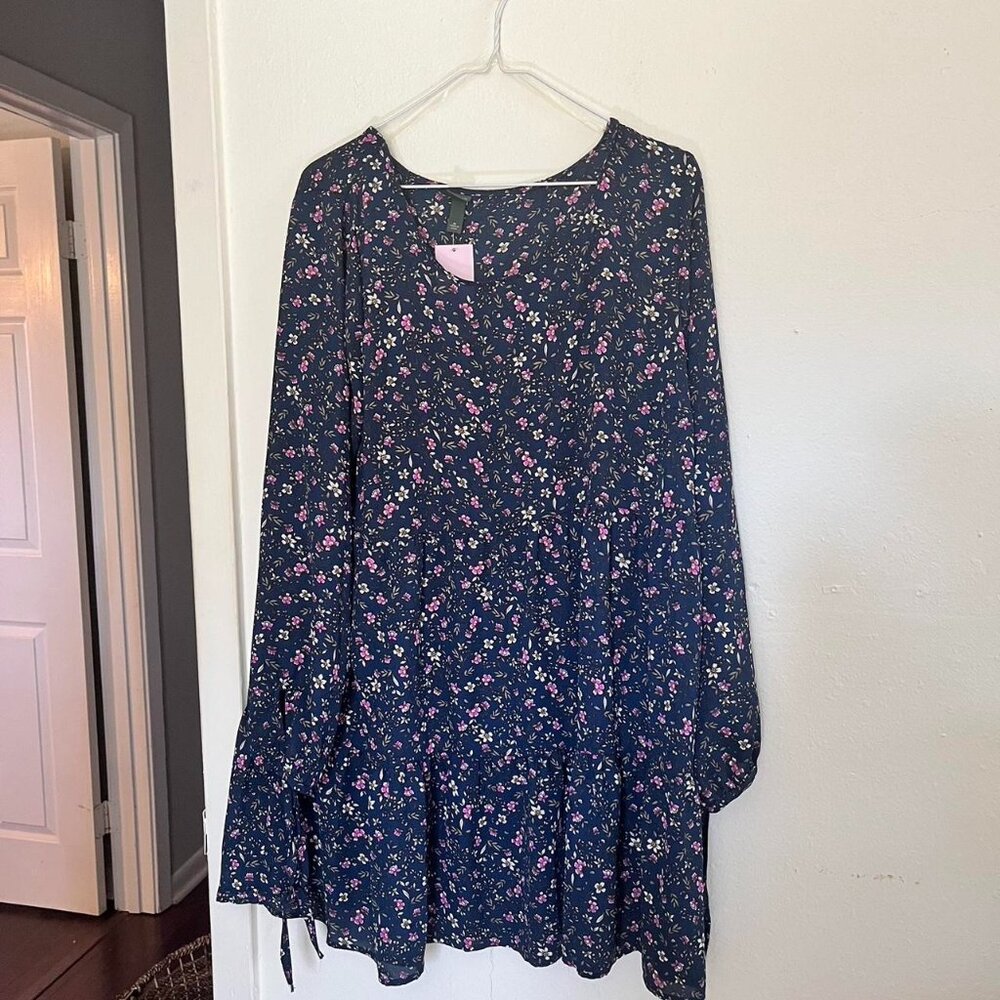 NWT navy blue floral babydoll dress